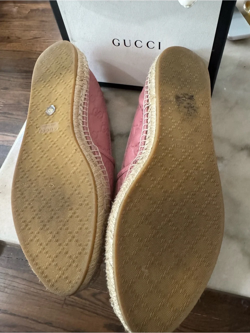 Gucci Pink Embossed Leather Espadrille Flats